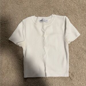 Zara Womens Cream Ribbed Short Sleeve Tee